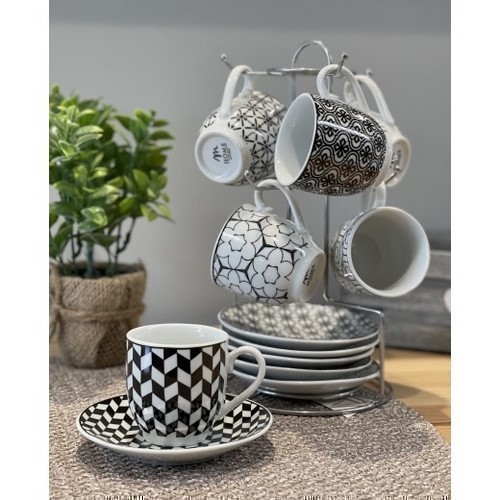 SET 6 TAZAS HOME B&N C/PLATOS Y SOPORTE METAL